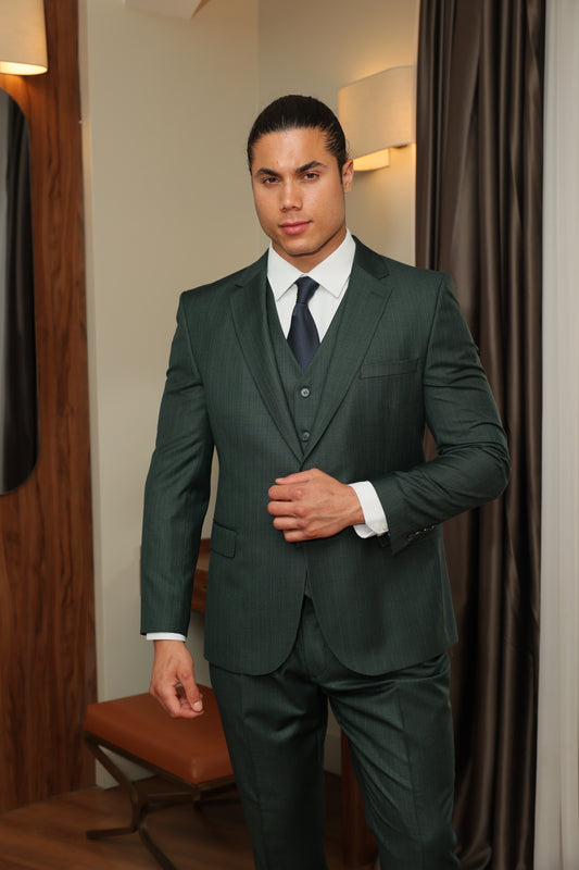 Green Texture Three-Piece Suit for Men