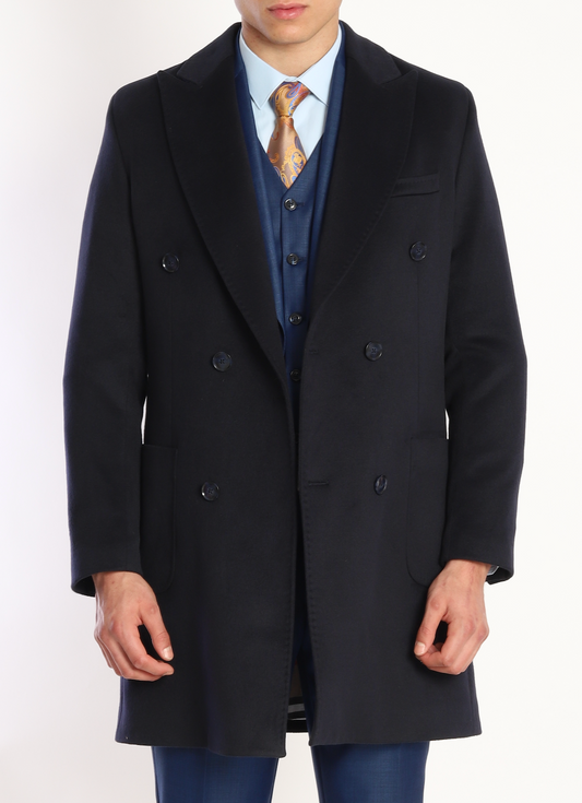 ICONY Scarface II - Navy Double Breasted Overcoats by ECCA CHIC, London