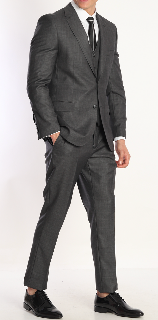 ICONY DRAGON ASH - Charcoal Grey Texture Plain Three Piece Suit
