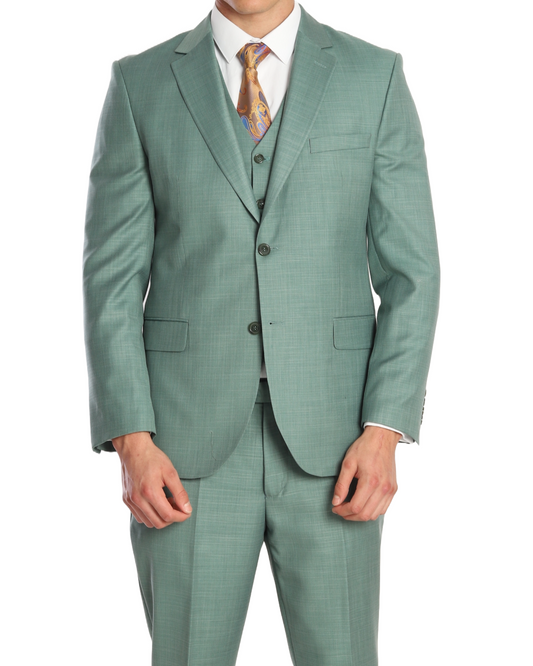 Men's Superb Green Texture Three-Piece Suit