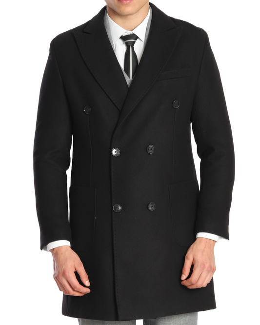ICONY Scarface I  - Black Double Breasted Overcoats by ECCA CHIC, London