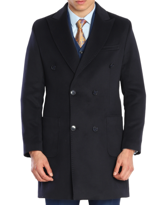 ICONY Scarface II - Navy Double Breasted Overcoats by ECCA CHIC, London