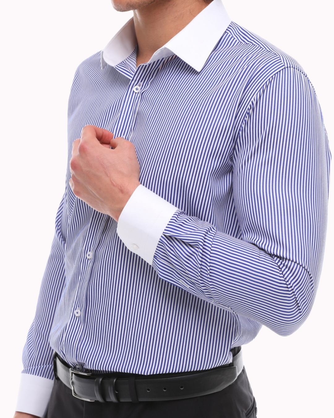 Blau-weiß gestreiftes Hemd mit weißem Kragen - einfaches Bügeln gestre –  ecanyon
