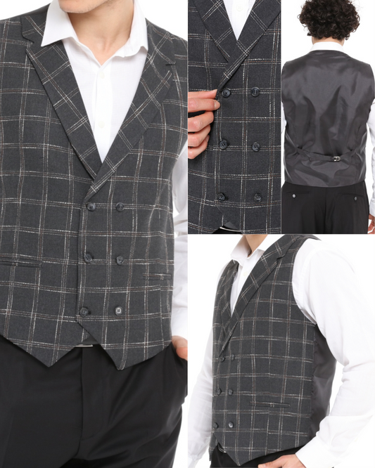 ICONIC GREY DOUBLER - Grey Check Double Breasted Waistcoat