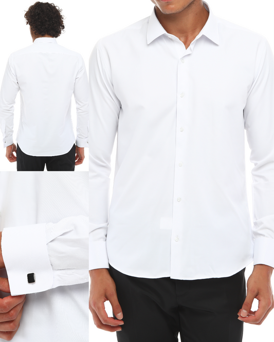 ICONIC WHITE DOUBLER - White Double Cuff Shirt With Studs