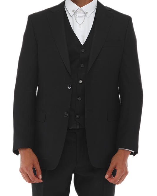 ICONYN BLACKJACK -  Black & Black Plaid Three Piece Suit