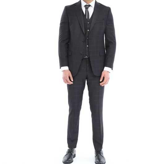 ARMAN ICONY - Black with Blue Check Three Piece Suit