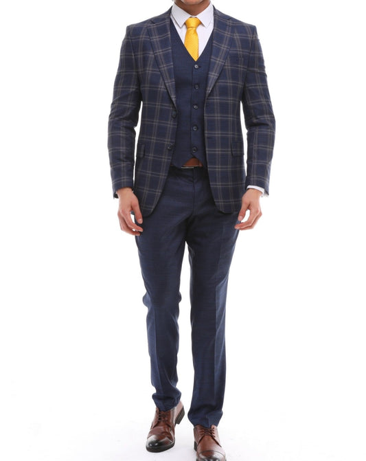 ICONYN NARDY - Navy Mixed & Matched Three Piece Suit
