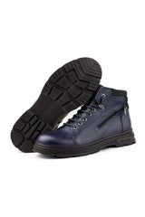 Men's Boots Ankle Genuine Leather Laced Rubber Sole , Zippered Boots