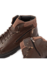 Men's Boots Ankle Genuine Leather Laced Rubber Sole , Zippered Boots