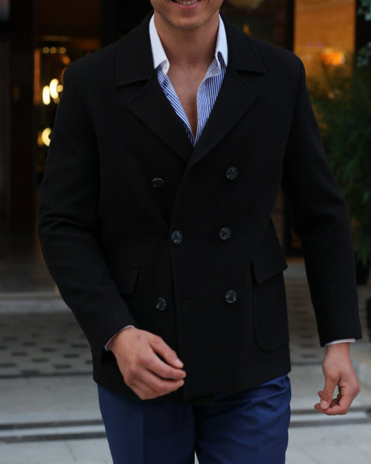 ICONY Bossy I  - Black Double-Breasted Overcoat