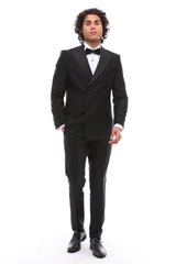 Black Double-Breasted Tuxedo Suit & Shirt Bundle Offer – Essential Sophistication Groom Set Made Simple