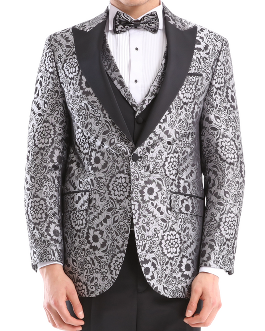 ELEGANCE GREY - Grey Jacquard Four Piece Dinner & Wedding Suit