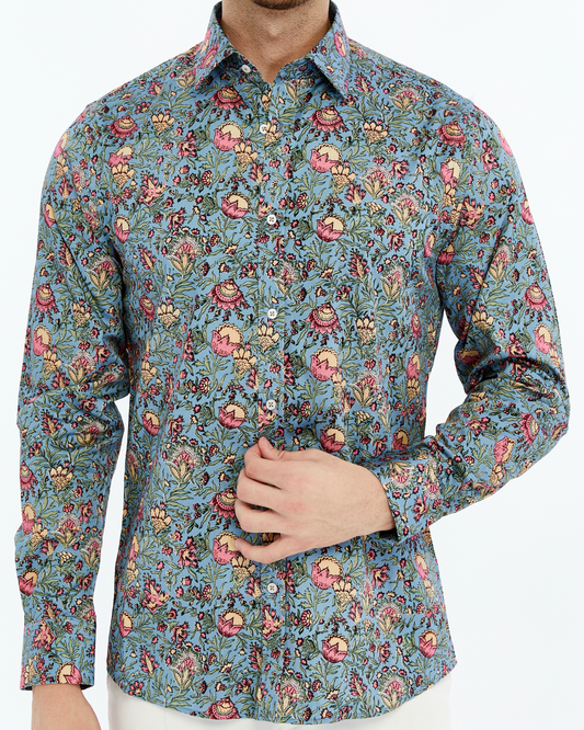 Floral patterned shirt for Men on a lilac background