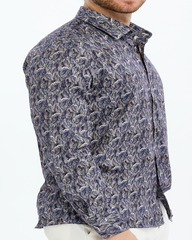 ICONIC LIBERT Floral I – Men’s Brown & Blue Leaf Print Cotton Shirt