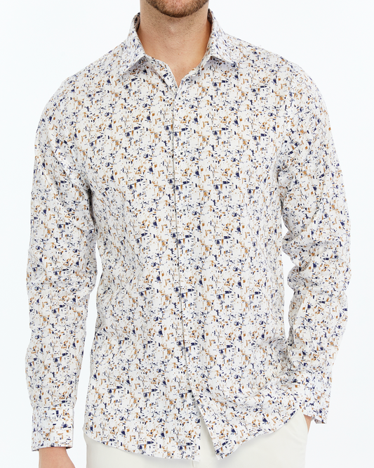 ICONIC LIBERTY Geo I – Men's Blue , Brown Geometric Print Cotton Shirt