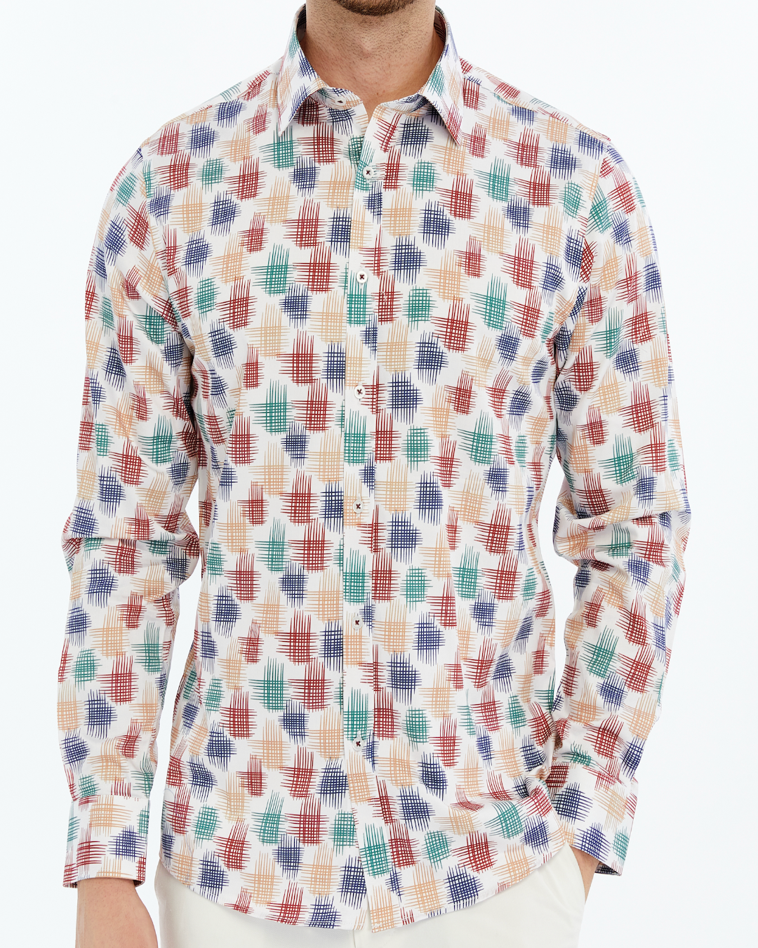 Multicoloured checkered printed shirt on a white background