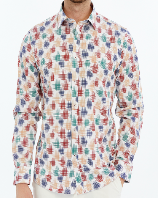 Multicoloured checkered printed shirt on a white background