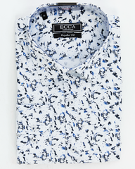 ICONIC LIBERTY Artiste – Men's Blue Geometric Print Cotton Shirt
