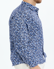ICONIC LIBERTY Geo II – Men's Blue & Black Geometric Print Cotton Shirt