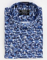 ICONIC LIBERTY Geo II – Men's Blue & Black Geometric Print Cotton Shirt