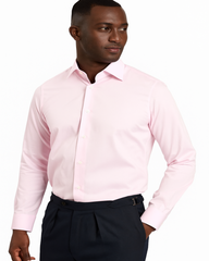 Get pink dress shirt and black pants by ECCA LONDON