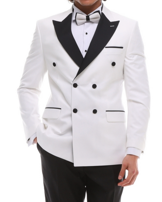 Men's ANTIQUE White Double Breasted Suit - White & Black Tuxedo