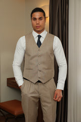 Men's Three-Piece Beige Suit ECCA LONDON