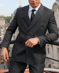 Charcoal Grey Double-Breasted Suit for Men