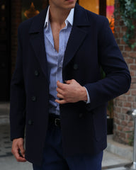 ICONY Bossy II  - Navy Double-Breasted Overcoat