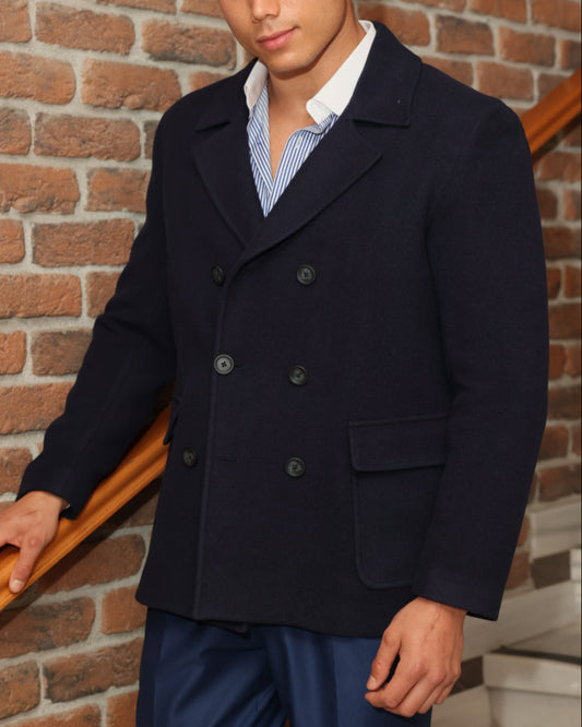 ICONY Bossy II  - Navy Double-Breasted Overcoat