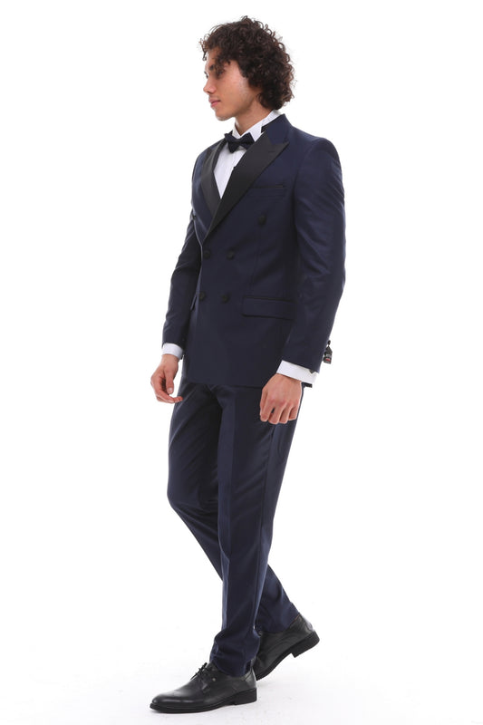 Men's ANTIQUE Navy Double Breasted Suit - Fully Navy Tuxedo
