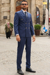 Men's Blue Double-Breasted Designer Suit by ECCA LONDON