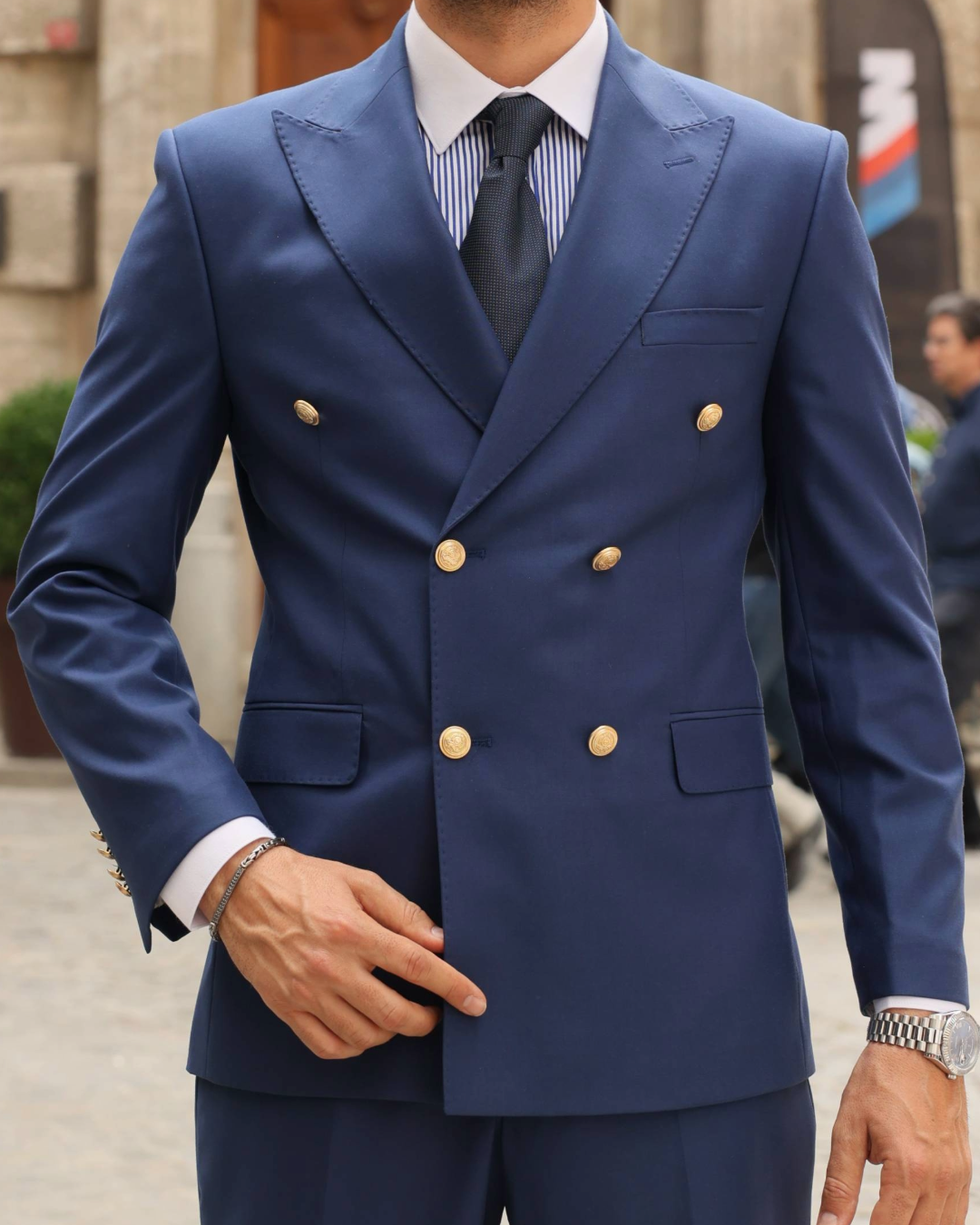 Men's ICONIC Royal Blue Double-Breasted Suit With Golden Crested Butto ...