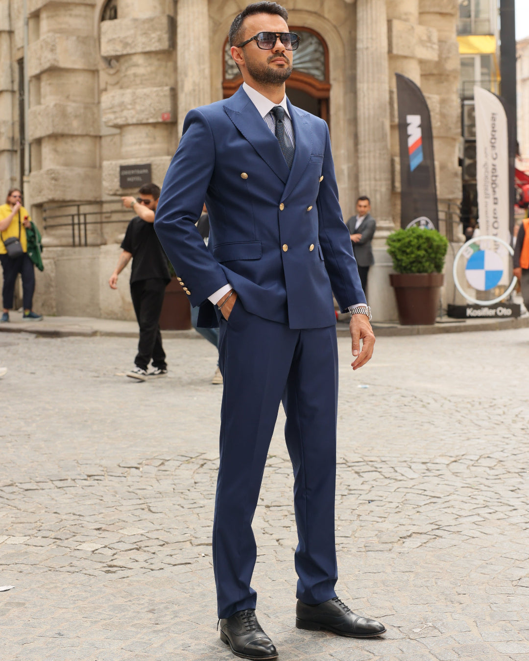 Men's ICONIC Royal Blue Double-Breasted Suit With Golden Crested