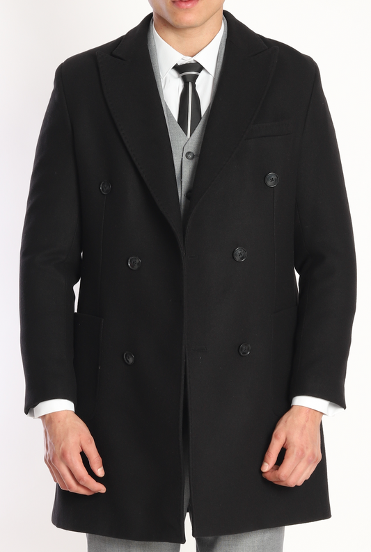 ICONY OVERCOAT - Black Pure Wool by ECCA CHIC, London