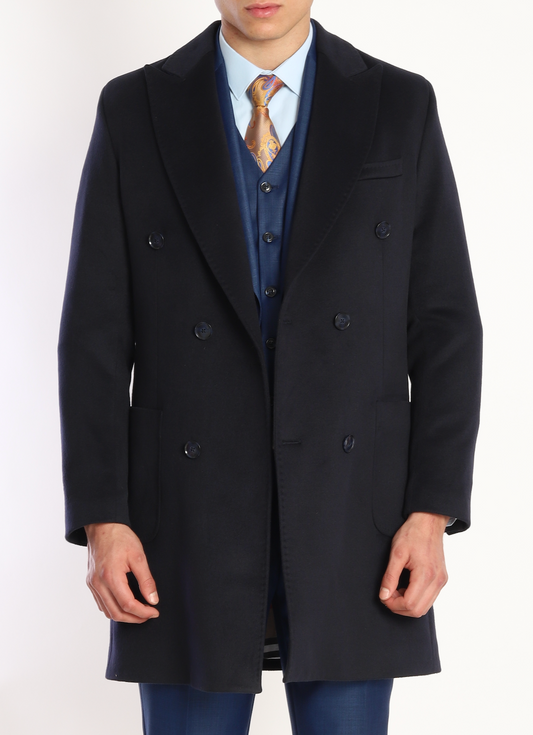 ICONY OVERCOAT - Navy Pure Wool by ECCA CHIC, London