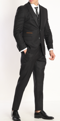BARRON ERA - Black Texture Plain Three Piece Suit