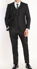 BARRON ERA - Black Texture Plain Three Piece Suit