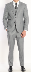 BARRON ASH I - Grey Texture Plain Three Piece Suit