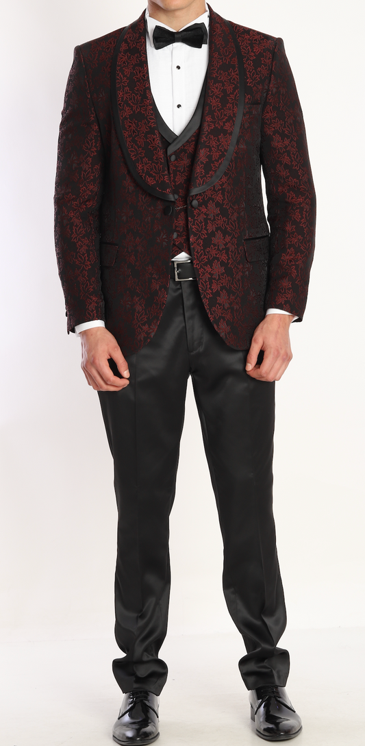 MARDINI CLARET - Burgundy Jacquard Four Piece Dinner & Wedding Suit