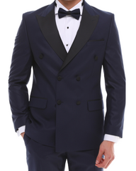 ANTIQUE NAVY DOUBLE BREASTED - Navy Satin Three Piece Tuxedo