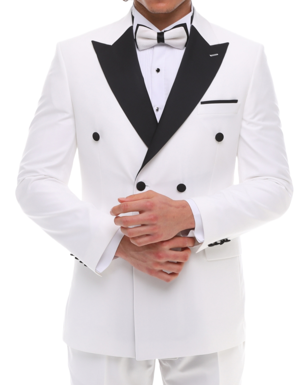 ANTIQUE HOAR DOUBLE BREASTED - White Satin Three Piece Tuxedo