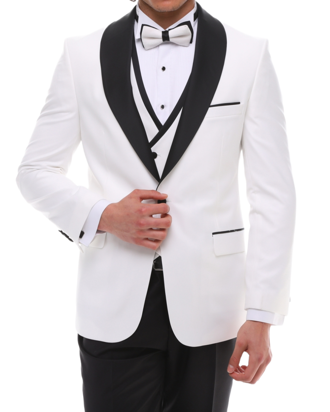 ANTIQUE PURE SHAWL - White & Black Satin Four Piece Tuxedo