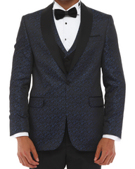 BLUER EYE - Blue & Black Satin Jacquard Four Piece Dinner & Wedding Suit