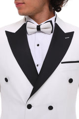 ANTIQUE HOAR DOUBLE BREASTED - White Satin Three Piece Tuxedo