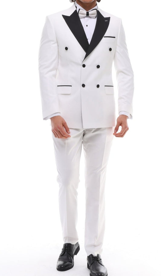 ANTIQUE HOAR DOUBLE BREASTED - White Satin Three Piece Tuxedo