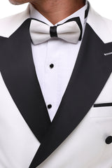 ANTIQUE PURE DOUBLE BREASTED - White & Black Satin Three Piece Tuxedo