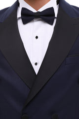 ANTIQUE NAVY DOUBLE BREASTED - Navy Satin Three Piece Tuxedo