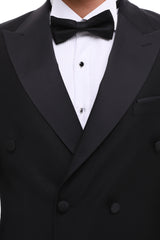 Men's BLACK DOUBLE BREASTED TUXEDO - ANTIQUE Black Suit High Quality Suits